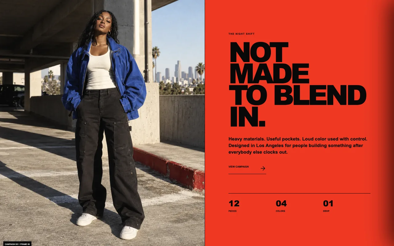 An AFTERIMAGE campaign page laid out as full-bleed editorial photography.