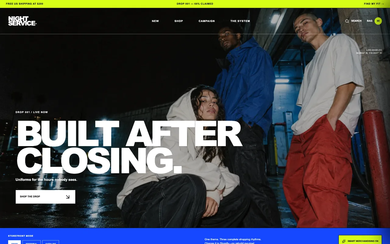 The AFTERIMAGE home page: a full-bleed campaign image with the drop clock and navigation.