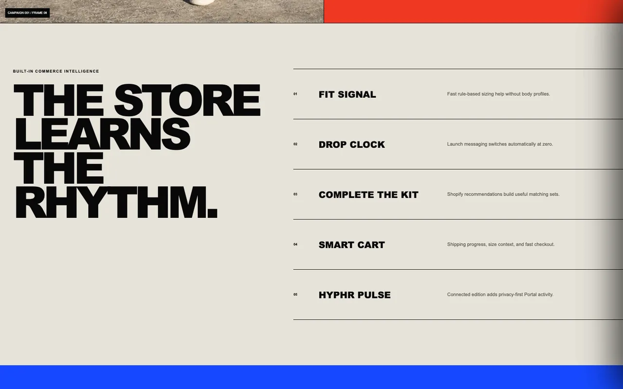 The AFTERIMAGE design system settings in Shopify's theme editor: fonts, colour, density and motion controls.