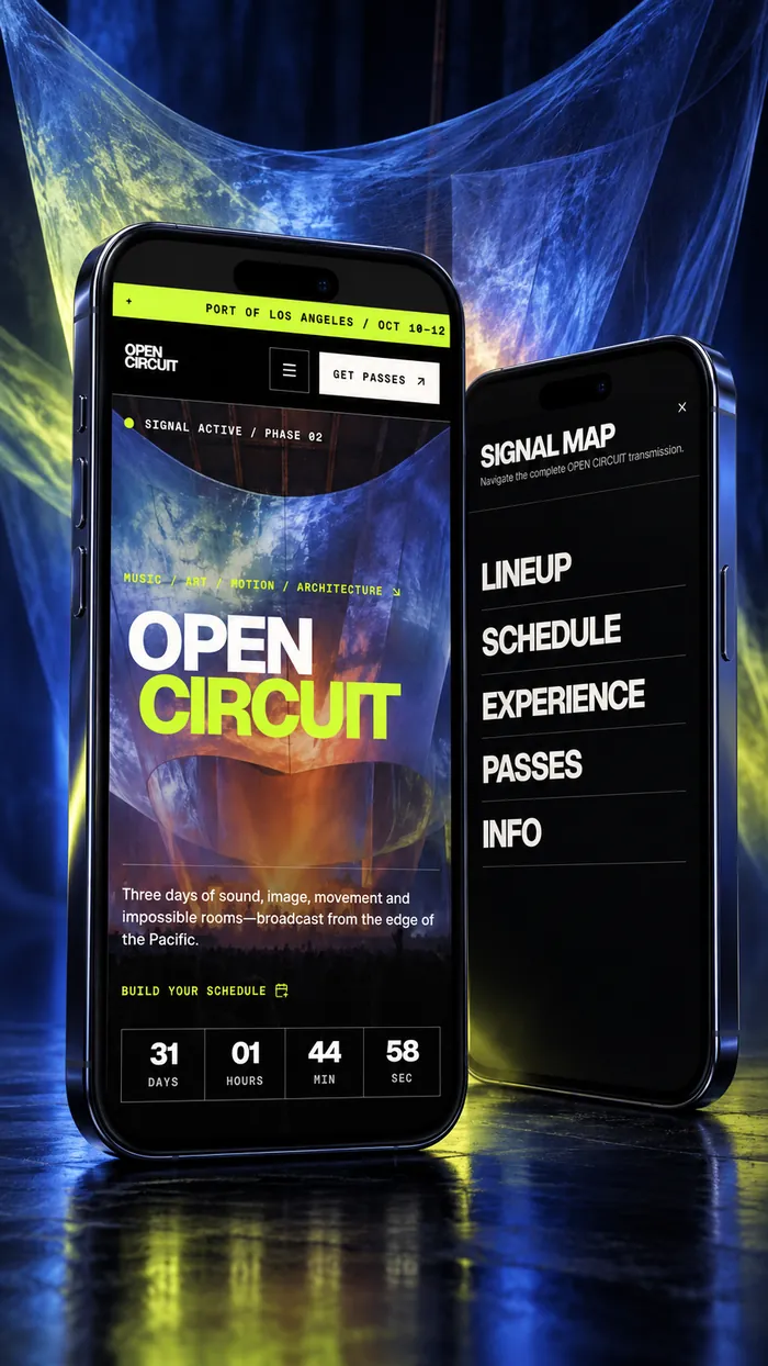 OPEN CIRCUIT on a phone, showing the programme and a saved personal schedule.